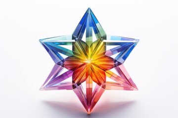 Rainbow octagram white background kaleidoscope illuminated.