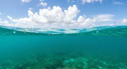 Fototapeta premium Ocean water surface and sky with clouds