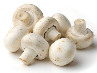 Cluster of Fresh Button Mushrooms Isolated on Transparent Background