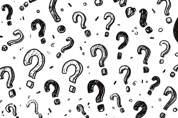 A background pattern of scattered question marks