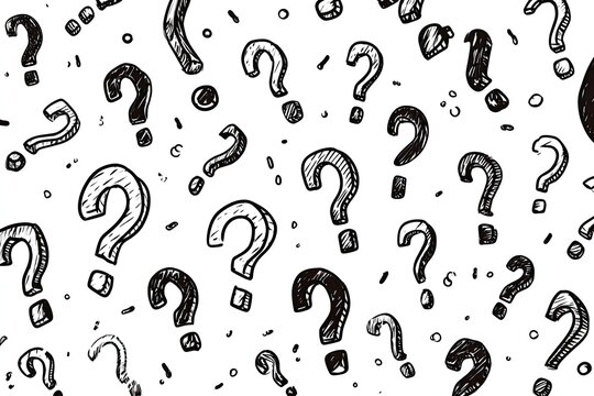 A background pattern of scattered question marks