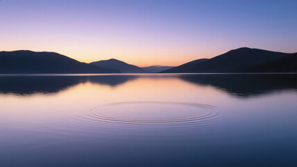Fototapeta premium Lake at Dusk with Mountain Reflections, Tranquil and Healing Natural Scenery Background