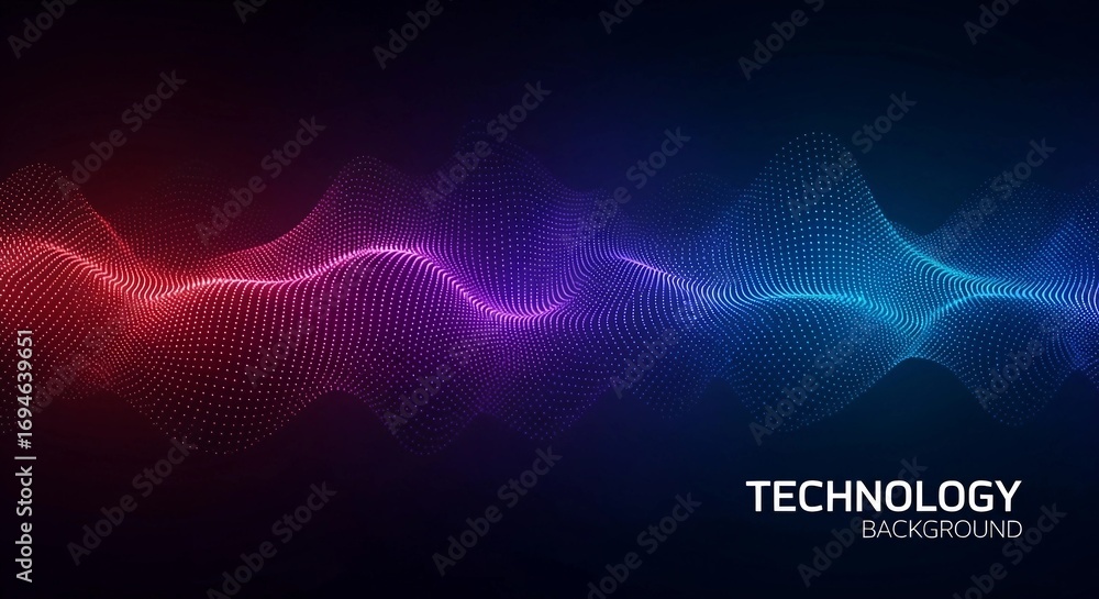 Poster technology background with abstract wavy lines | red and blue futuristic network design for presenta