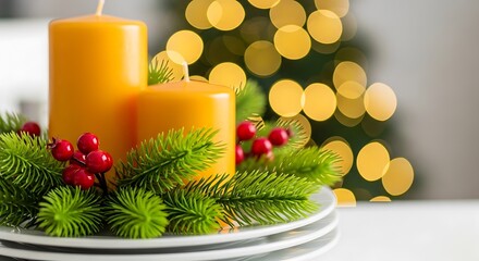 Festive Christmas Table Centerpiece with Candles and Pine Sprigs