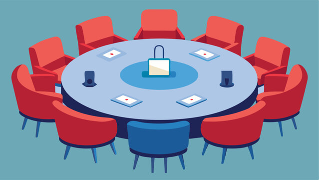 A large round table sits in another area of the room surrounded by comfortable armchairs and equipped with builtin outlets for more casual conversations or small group meetings.