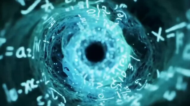 Abstract math equations spiraling around a void