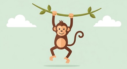 Happy Monkey Hanging on Branch.
