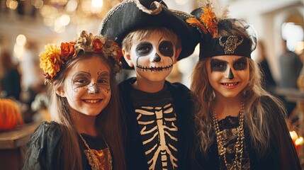Obraz premium Kids in Halloween Costumes Celebrating Together