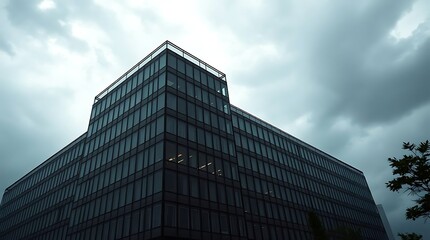 Modern office building under cloudy sky