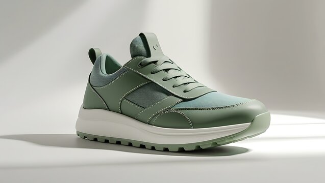 Modern green sneaker with chunky sole offers stylish comfort for active lifestyles and urban adventures