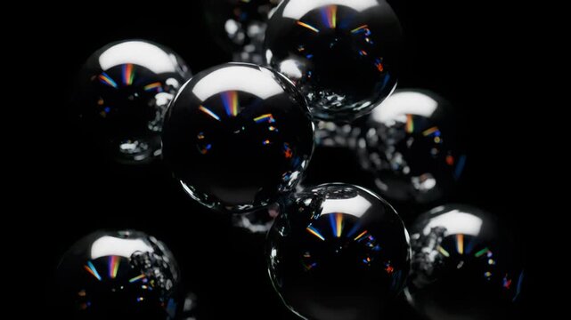 Liquid Chrome Metaballs Orbiting In Black Void