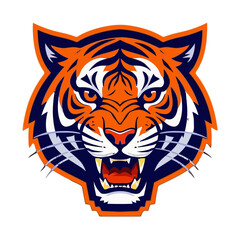 Fototapeta premium Vector art of angry tiger head, a fierce mascot with orange and black stripes, showcasing its power and intensity in a vector illustration