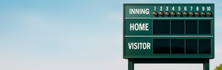 Empty baseball scoreboard with clear blue sky background and copyspace for text or design, ideal for sports template or banner usage. Ai generative