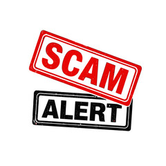 Scam Alert Stamp: A bold, red SCAM stamp sits atop a black ALERT stamp, a visual warning against deceit, fraud, and potential financial danger. 