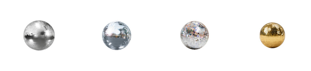 Four Disco Balls Isolated on Black, cut out
