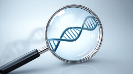 Magnified view of DNA helix through glass lens, showcasing intricate structure of genetic material. image highlights double helix pattern in scientific context