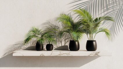 Fototapeta premium Palm plants on a marble shelf