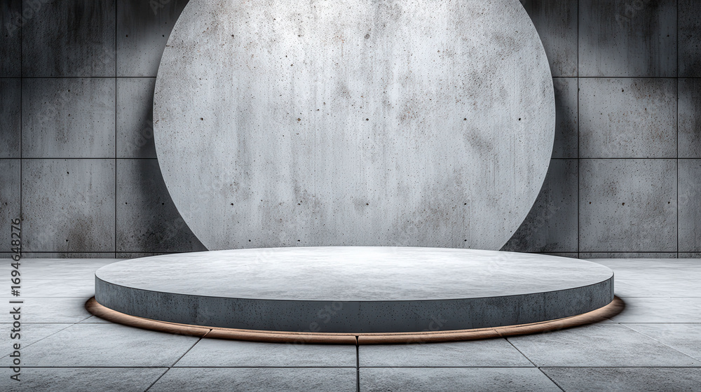 Poster a large, empty concrete circle with a small, empty circle in the middle. the space is empty and has 