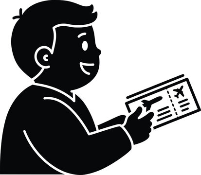 Exciting Travel Adventure, Child Holding Boarding Pass, Airport Terminal, Vector Illustration, Bright Colors, Cheerful Environment, Creative Concept