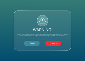 Modern warning pop up with flat design liquid glass ui 