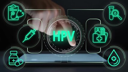 Animation of HPV (Human Papillomavirus) Medical Diagram, HPV Awareness, Prevention, and Healthcare Concept with Medical Icons, Health and Medical Information about HPV Vaccination and Treatment. - Powered by Adobe