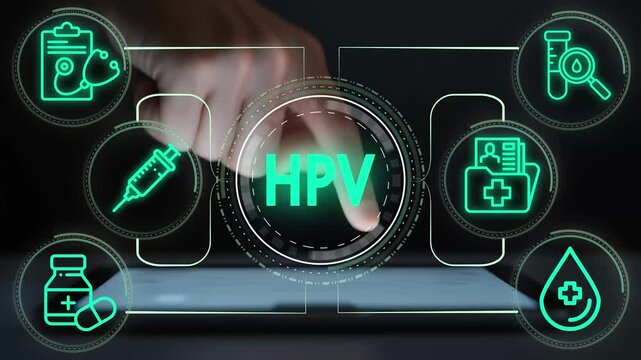 Animation of HPV (Human Papillomavirus) Medical Diagram, HPV Awareness, Prevention, and Healthcare Concept with Medical Icons, Health and Medical Information about HPV Vaccination and Treatment. - Powered by Adobe