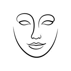 Simple line drawing of a face with closed eyes, nose, and lips on a white background in black ink