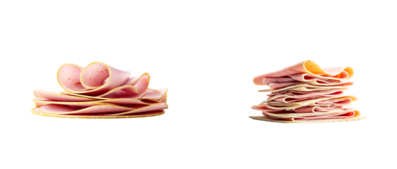 Stacked deli meat slices on a transparent background, cut out