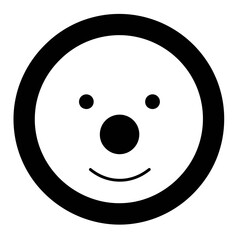 Fototapeta premium Simple black and white cartoon face with a large round nose inside of a thick black circle outline