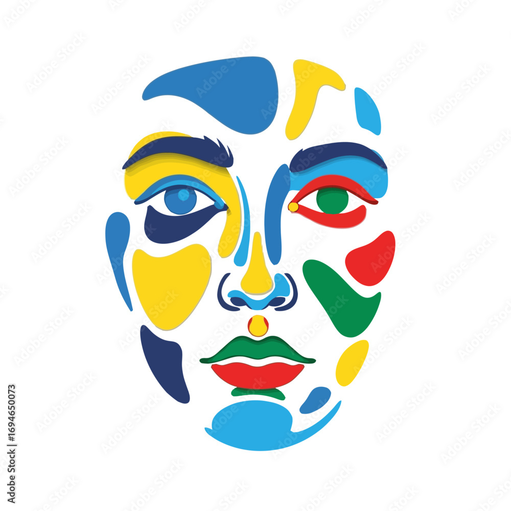 Poster abstract face portrait created with colorful shapes on a white background in an artistic style