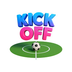 Soccer kick off text with ball on field