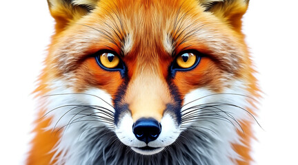 Fototapeta premium Detailed close up of fox face with sharp fur detail and intense amber eyes looking directly, showing natural beauty and wild expression
