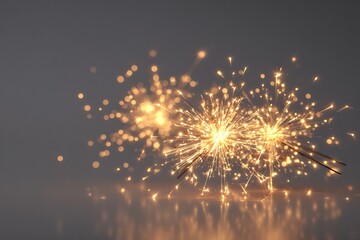 Sparkler Brilliance: Two sparklers emit streams of shimmering sparks against a soft, muted backdrop, the delicate dance of light and shadow evoking a sense of warmth and celebration.