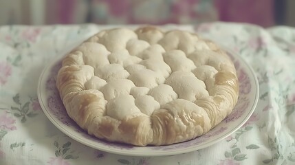 Minimal plate composition, 50mm f1.8 at f3.2, soft morning glow emphasizing texture and crisp edges of croissant