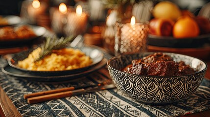 Cozy Dinner Setting with Candlelit Comfort Food