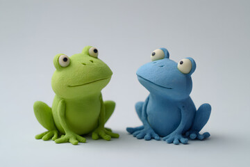 Fototapeta premium two plasticine frogs on a white background
