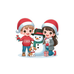 Obraz premium Kid`s, Christmas Snnowman, T-shirt Design, Generative Ai