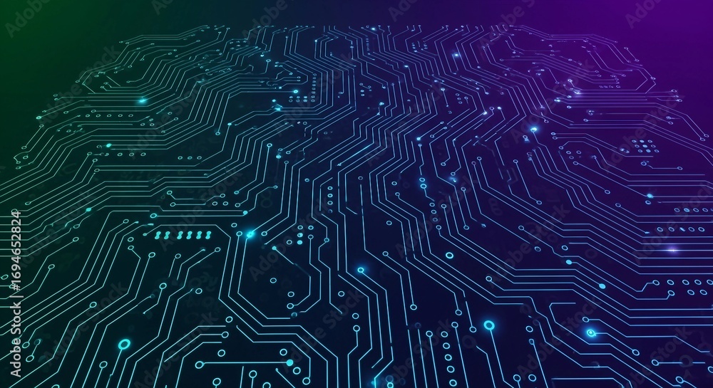 Poster futuristic circuit board design with glowing light points | abstract technology background for compu
