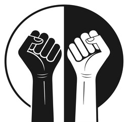 Powerful Black and White Fist Symbol Representing Unity Solidarity and Equality for Justice