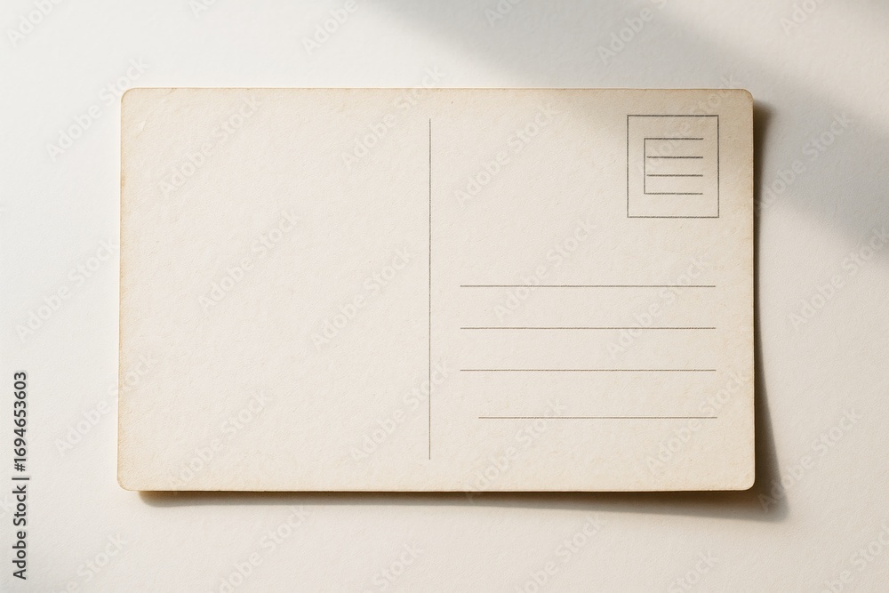Poster blank postcard mockup with address lines and stamp box on light background for clean branding or pre