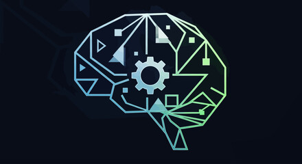 Fototapeta premium Conceptual vector graphic of a cybernetic mind with a gear mechanism, representing innovation in artificial intelligence and machine learning