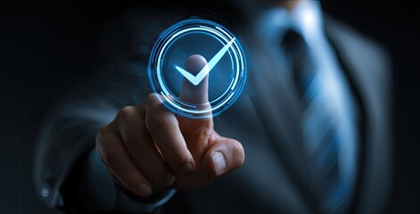 Businessman touching a digital checkmark