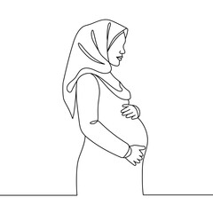 Outline of the profile of a pregnant Muslim woman in one line