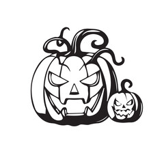 Spooky Halloween Jack-o'-lantern with Smaller Pumpkin, Festive Autumn Holiday Decoration