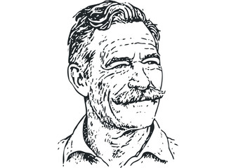Mature man with mustache, sketch on transparent background. Vector hand drawn illustration