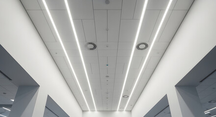 Modern office interior lighting - sleek black wall spotlight casting warm light on textured concrete wall