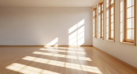 Obraz premium An empty room with hardwood floors and sunlight streaming through the windows, creating a bright and spacious atmosphere for new possibilities