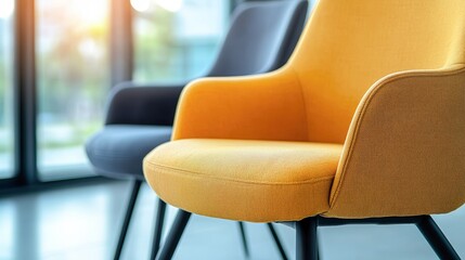 Fototapeta premium Stylish modern chairs in a bright setting, perfect for interior design projects, marketing materials, or home decor blogs, Ideal for showcasing contemporary furniture trends and color themes,