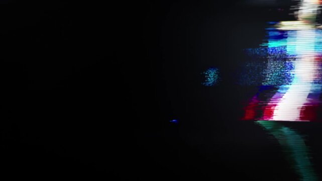 TV turning on. Distorted Television Static Grain With Random Multicolor Noise, Representing Analog Signal Failure, Digital Disconnection, Interruption, Bad Interference. Screen Damage. 