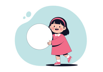 Fototapeta premium Happy young girl holding a blank white circle ready for text or design elements